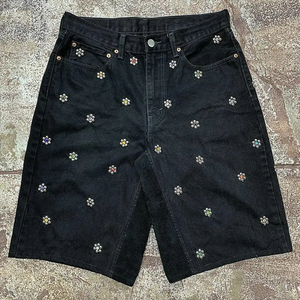 Pantalones Cortos Vaqueros Rectos de Mezclilla Viral para Hombre, con Bajo Desgastado, Bordados, con Apliques de Pedrería, Estilo Urbano y Deportivo - Product Image 5