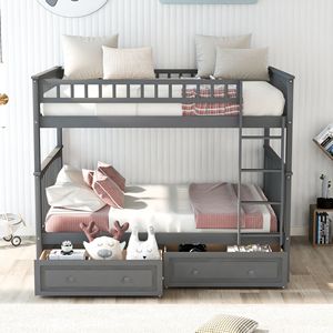 Letto a Castello Convertibile Matrimoniale con Cassetti Grigio - Letti per Bambini (Vecchio SKU SM000241AAE 1) - Product Image 2