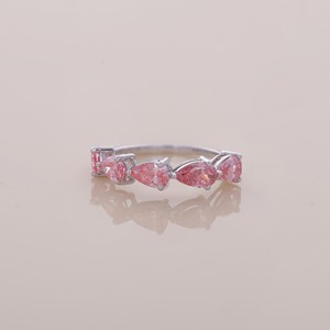 IGI Certified Three Stone Pink Diamond Band <b>Ring</b> In 9K White / Rose & Yellow Gold with Pear Cuts - Product Image 1