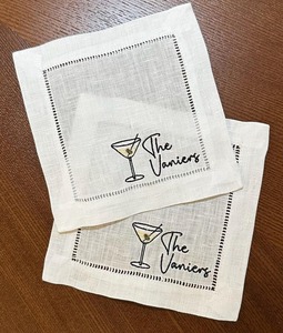 Posavasos Cuadrados de Lino 100% Personalizados con Monograma, Servilletas para Bebidas Bordadas con Dobladillo, Reutilizables, Estilo Japonés, para Fiestas de Cócteles - Product Image 1