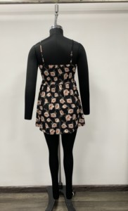 Floral Print Mini <b>Dress</b> With Pleated Hem Sweetheart Neck A-Line Casual <b>Spring</b> Style Woven Polyester - Product Image 2