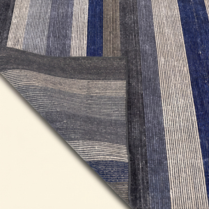 Midnight Strata Navy Blue <b>Grey</b> Hand Tufted Eco-Friendly Non-Slip Thick Wool <b>Rug</b> Modern Horizontal Striped Area Carpet for <b>Living</b> - Product Image 5