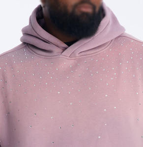 เสื้อฮู้ดดี้ผู้ชายคุณภาพสูง ขนาดใหญ่พิเศษ สวมใส่สบาย ประดับด้วยคริสตัล ตกแต่งไหล่ตก สีพื้น มีกระเป๋าหน้า ผลิตโดยโรงงาน - Product Image 4