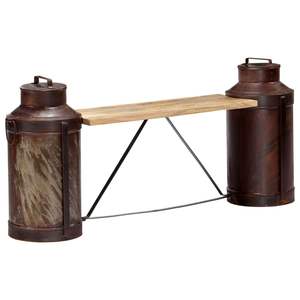 Banc en bois de manguier massif et fer recyclé, design bouteille de lait brun naturel, pour mobilier de salle à manger - Product Image 6