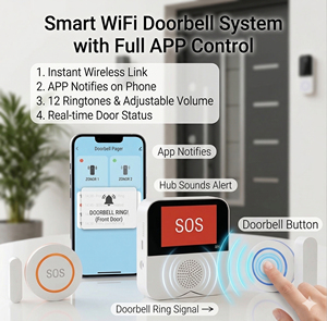 Sistema de Llamador Inteligente Multifuncional con <span class=keywords><strong>WiFi</strong></span>, Botón de Emergencia SOS, <span class=keywords><strong>Timbre</strong></span> Inalámbrico y Kit de Alarma de Seguridad con Sensor para Puerta y Ventana - Product Image 3