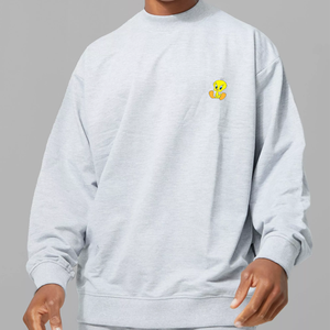 Sweat-shirt à col rond gris clair pour homme, logo de dessin animé brodé sur le devant, style décontracté d'automne, tricoté en FRENCH TERRY - Product Image 3