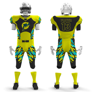 American Football Uniform Men's Yellow Black Sublimated Jersey Pants Set Moisture Wicking Fitted Short Sleeve All Seasons - Product Image 1