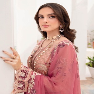 Travail de broderie indienne pakistanaise pour femmes trois pièces Saari robe Salwar Kameez brodée lourde pour tenue de fête disponible pour - Product Image 2