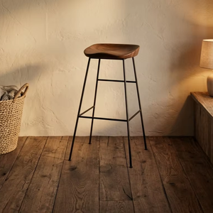 Taburete de Bar de Madera Maciza Brusta con Estructura Metálica, Estilo Industrial, Ecológico, Duradero, Acabado Natural para Cafetería, Bar, Restaurante - Product Image 1