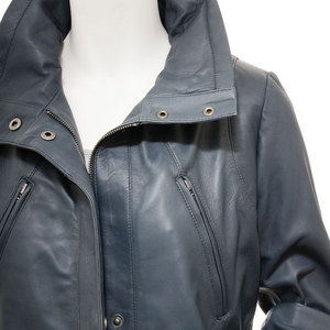 Women's Genuine <b>Leather</b> <b>Long</b> Utility <b>Jacket</b> With Stand Collar Zipper Closure Full Sleeve Windproof Winter Wear - Product Image 4