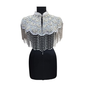 New Design <b>Lace</b> Beaded Sequins Cape Poncho Blouse 100% Cotton Mesh Fabric Floral Pattern - Product Image 1