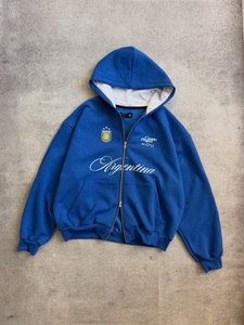 Sweat à capuche zippé bleu personnalisé avec impression sérigraphique, prix de gros abordable, haute qualité, coupe oversize en polaire pour hommes et femmes, streetwear - Product Image 1
