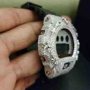 Trendy Exclusive Fashion Diamond <b>Watch</b> with Stainless Steel <b>Case</b> Half Iced Black Rubber Band <b>Watch</b> - Product Image 4