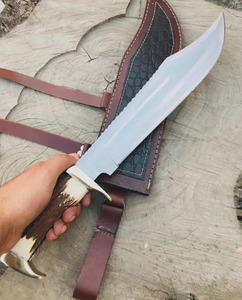 Couteau Bowie de 17 pouces, acier D2 pleine longueur, manche en bois de cerf, étui en cuir, chasse, camping, survie - Product Image 1