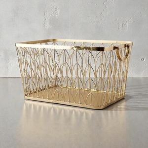 Luxury Rectangle Metal <b>Wire</b> <b>Storage</b> <b>Basket</b> With Handles <b>For</b> Multi Purpose Neatening - Product Image 2