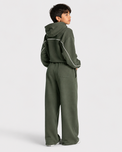 Pantalon de jogging décontracté surdimensionné pour garçon, personnalisé, vert kaki avec ligne contrastante, en molleton premium, pour enfant (OEM) - Product Image 6