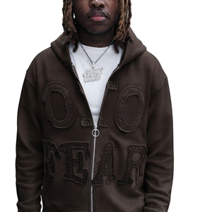 Sudadera con Capucha Negra para Hombre OLO FEAR, Estilo Urbano, Tejido de Algodón, Corte Holgado, Estampado Frontal con Letras, Ecológica - Product Image 4