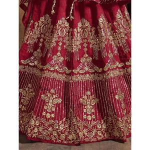 Adorable ropa de boda bordada Lehenga Choli de seda de arte rojo - Product Image 2