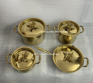 Luxury Hammered Brass Gold Premium Pan and <b>Pots</b> Cookware <b>Set</b> with Decorative Butterfly Lids 4-Piece Professional Kitchenware Use - Product Image 5