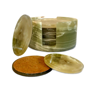 Ensemble de 6 sous-verres en onyx pour cuisine moderne de luxe avec support, pierre naturelle lourde, cadeau pour la maison - Product Image 2