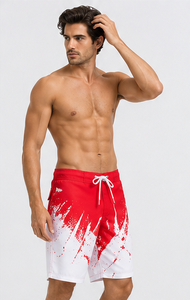 Shorts de bain décontractés pour hommes, séchage rapide, cordon de serrage à la taille, poches, imprimé coucher de soleil, tissu polyester, logo personnalisé, plage, surf - Product Image 3