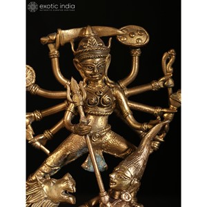 8 \ "Estatua de latón de Mahishasura-Mardini Diosa Durga Dhokra Escultura de arte - Product Image 3