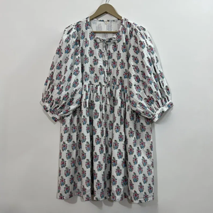 เดรสลำลองผู้หญิง ผ้าทอ 100% คอตตอน สีพื้น/เรียบ แขนทรงบอลลูน เอวทรงเอ็มไพร์ ทรงเบบี้ดอลล์ โอเวอร์ไซส์ คอวี ทรงหลวม - Product Image 4