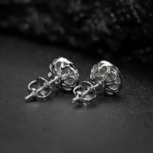 Pendientes de tuerca TISHYA DIAMOND de moissanita con corte redondo, chapados en oro blanco, plata de ley 925, estilo hip hop, con engaste de garra elegante y circonitas. - Product Image 3