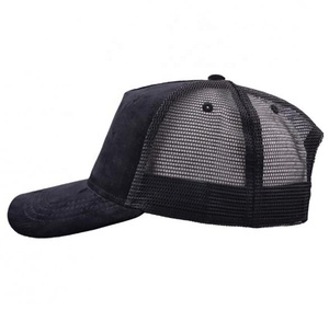 Low Profile Black High Quality Custom Customised Oem Suede Material Mesh Back Trucker Caps <b>Hats</b> With logo Embroidered for Men - Product Image 3