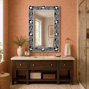 Miroir mural carré léger et écologique en os incrusté, fait main, de haute qualité, avec accents en laiton, pour entrée, personnalisable - Product Image 1