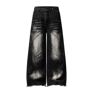 2026 Custom Lightweight Casual Distressed Ripped Denim <b>Jeans</b> <b>Men</b> High Street Wide Leg Straight Cut Urban Edgy Chic Versatile - Product Image 1
