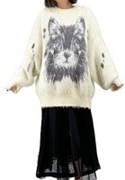 Pull-over décontracté pour femme personnalisable OEM, en jacquard duveteux, col en V, en nylon léger, manches longues, chaud, pour l'hiver