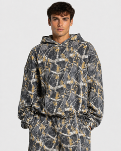 Ensemble de survêtement camouflage surdimensionné pour homme OEM Contrastline, en molleton de coton premium, avec sweat à capuche à passepoil contrastant et pantalon de jogging à jambes larges - Product Image 3