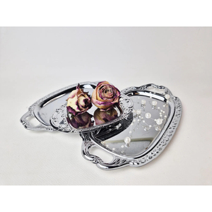Aluminum Unique Shape Serving <b>Tray</b> With Handles Elegant Silver Platter For Fruits <b>Snacks</b> Beverages Tableware And Gifting Supply - Product Image 4