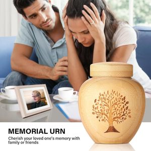 Pequeñas Urnas de Madera Ovaladas Hechas a Mano y Ecológicas para Cenizas Humanas, Juego de Urnas de Cremación Mini con Patrón de Árbol de Bambú Grabado - Product Image 2
