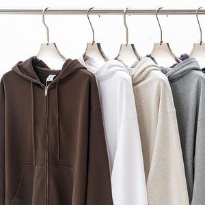 Custom logo Heavyweight Cotton Full Zipper Hoodie 440gsm Oversized <b>Thick</b> Drop Shoulder Boxy Cropped Zip up Hoodie Men - Product Image 4