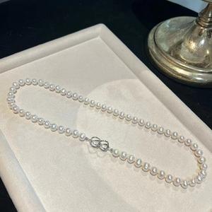 Collar de Perlas de Agua Dulce Casi Impecables de 7-8 mm con Hebilla de Doble Aro de Plata S925, Longitud Aproximada de 48 cm - Product Image 3