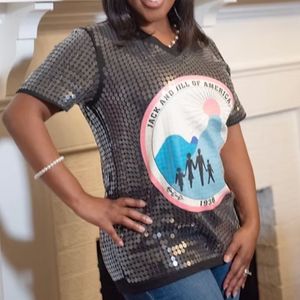 Jack and Jill Women <b>Sequin</b> Mesh Graphic T Shirt Short Sleeve Crew Neck Shimmer Embellished Casual <b>Party</b> Fashion Ladies <b>Top</b> - Product Image 1