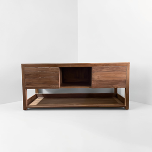 Teak Wood Bathroom Vanity Double Sink Cabinet <b>Wall</b> Mounted <b>Floating</b> Storage Drawers <b>Unit</b> for Modern Washroom Furniture Wholesale - Product Image 2