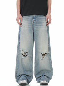 MEESAM LEATHER HOSIERY Jeans de mezclilla unisex 100% algodón de secado rápido, cintura alta, peso pesado, estilo vintage, corte regular, rectos, con relieve - Product Image 1