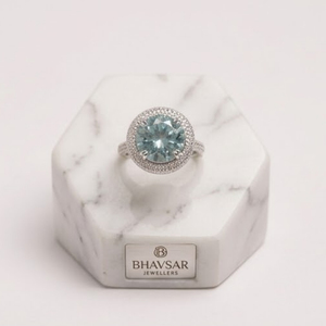 925 Sterling Silver Aquamarine Light Blue Topaz Round Cut Halo <b>Ring</b> Pave <b>CZ</b> Engagement Anniversary Band Jewelry Gift Women - Product Image 4
