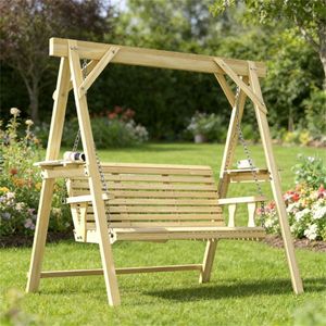 Altalena da Giardino in Legno Naturale con Supporto per Veranda, Terrazza o Giardino - Product Image 1