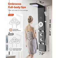 Colonne de douche murale 53 pouces en acier inoxydable brossé avec pommeau de douche effet pluie LED et robinet 6 fonctions pour salles de douche modernes