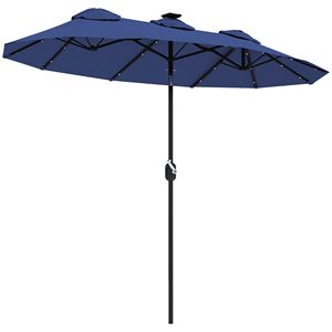 Sombrilla de Patio de Doble Cara Azul Marino de 9.7 Pies con Inclinación y Manivela, Luz Solar LED, 12 Varillas y 2.7m de Radio para Uso en Patio - Product Image 1