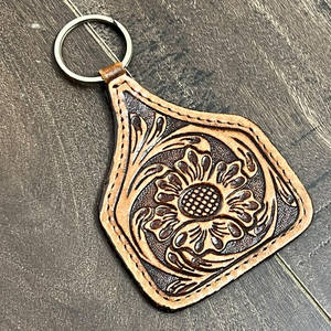Porte-clés en cuir véritable repoussé floral style western, fait main et personnalisé - Product Image 4