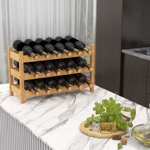 3-Tier Bamboo Freestanding Countertop <b>Wine</b> <b>Rack</b> Organizer for <b>Wine</b> Bottles - Product Image 3