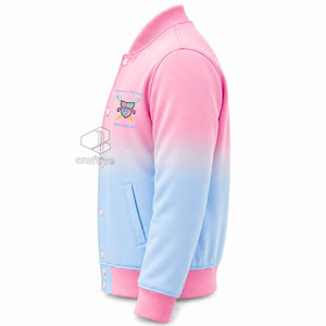 เสื้อแจ็คเก็ตวาร์ซิตี้ผ้าซาตินออมเบรสำหรับผู้หญิง Gamma Phi Delta ปักลายตัวอักษรกรีก กระดุมแป๊ก คอเสื้อและปลายแขนเสื้อถักแบบริบบิ้น เสื้อแจ็คเก็ตเลตเตอร์แมน - Product Image 3