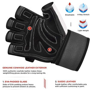 Leather Made <b>Weight</b> Lifting Grips Palm Protective With Wrist Wraps For Gym Fitness Workout Exercise <b>Training</b> <b>Gloves</b> - Product Image 2