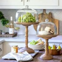 Support à gâteau en bois durable avec couvercle en verre, design tendance, compatible lave-vaisselle, pour la présentation de pâtisseries, élégant pour la décoration de la table à la maison