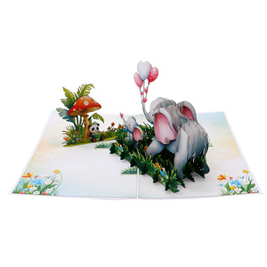 Tarjeta de Felicitación Artesanal 3D con Diseño de Familia de Elefantes y Flores, Superventas, Tendencia en Vietnam, Hanói - Product Image 3